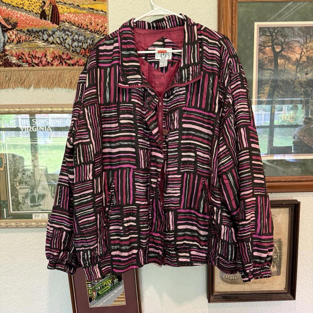 Vintage 90s RARE Cervelle Silk Abstract Art Windbreaker Size 3XL